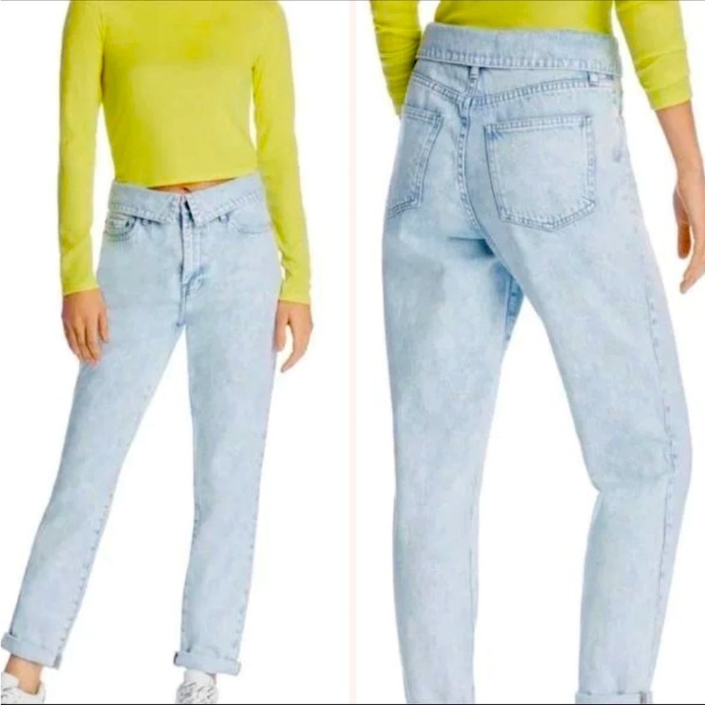 PISTOLA Fold-over High Rise Jeans Womens sz 30 Relaxed Straight-leg Crush Wash